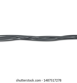 A bundle of black realistic curved cables closeup for connecting to the network. Isolated vector realistic illustration of electrical cables.