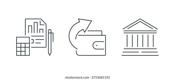Bundle of black silhouettes of finance and payment, including wallet, money transfer, credit card, banking document, set of design elements isolated on white background, vector illustration.