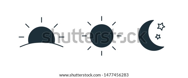 Bundle Black Silhouettes Rising Setting Sun Stock Vector Royalty Free