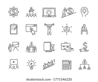 Bundle of black and white business training icons. Vector illustration