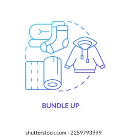 Bundle up blue gradient concept icon  Dress winter clothes  Overcome cold weather  Keep warm abstract idea thin line illustration  Isolated outline drawing  Myriad Pro  Bold font used