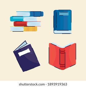 bundle of books set icons vector illustration design