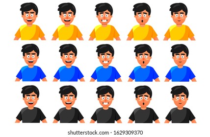 bundle boys expression cartoon character vector illustrations