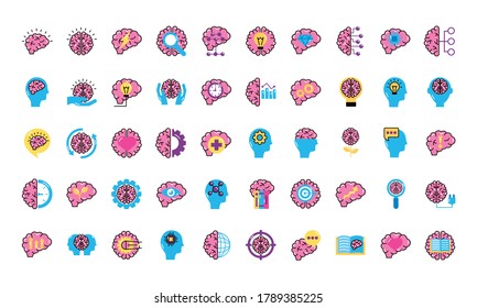 conjunto de cerebros órganos conjunto iconos diseño de ilustración vectorial