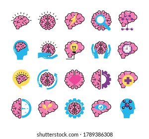 conjunto de cerebros órganos conjunto iconos diseño de ilustración vectorial