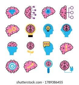 conjunto de cerebros órganos conjunto iconos diseño de ilustración vectorial