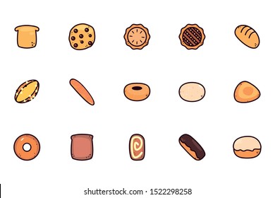 bundle bread bakery with set icons vector illustration design