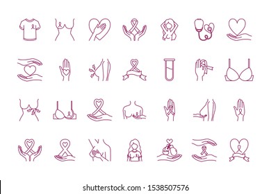 bundle of breast cancer set icons vector illustration design