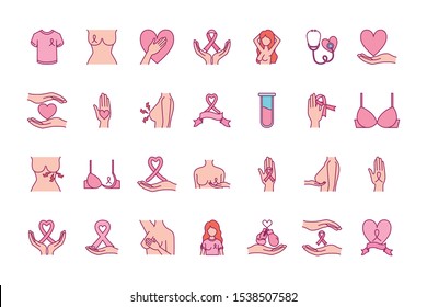 bundle of breast cancer set icons vector illustration design