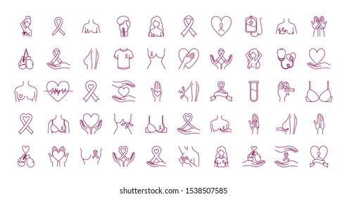 bundle of breast cancer set icons vector illustration design