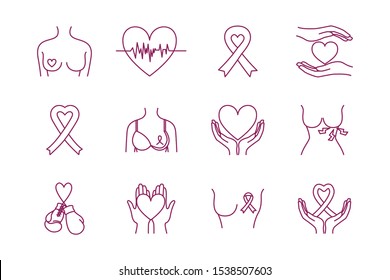 bundle of breast cancer set icons vector illustration design