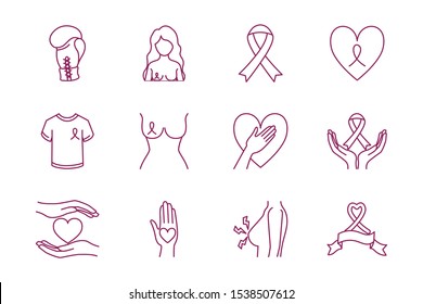 bundle of breast cancer set icons vector illustration design