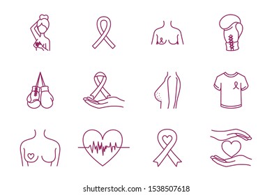 bundle of breast cancer set icons vector illustration design