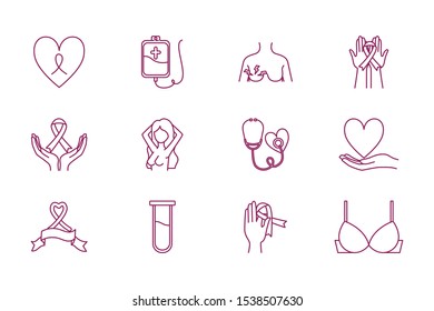 bundle of breast cancer set icons vector illustration design