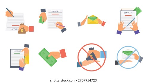 Paquete de iconos conceptuales planos de soborno
