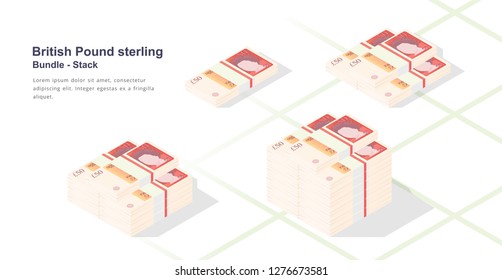 Bundle of British Pound Sterling Banknote Isometric Illustration