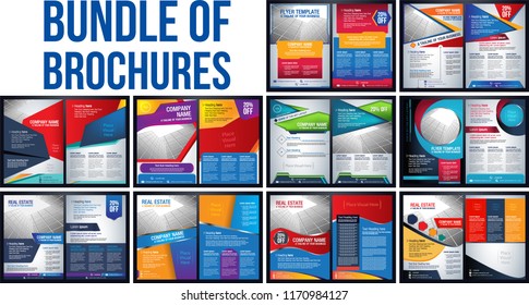 Bundle of brochure Flyer pamphlet poster cover design layout background vector illustration template blue color