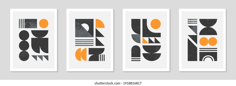 Bundle of bstract bauhaus geometric pattern backgrounds.Trendy minimalist geometric design with simple shapes and elements.Mid century modern artistic vector illustrations.Scandinavian ornament.