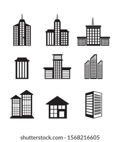 bundle buildings facade isometric icons vector illustration design
