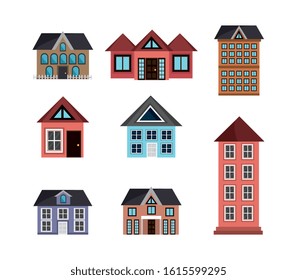 bundle of buildings and houses vector illustration design