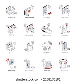 Bundle of Business Analysis Isometric Icons 
