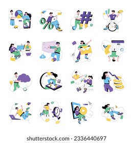 Bundle of Business Analytics Flat Illustrations 

