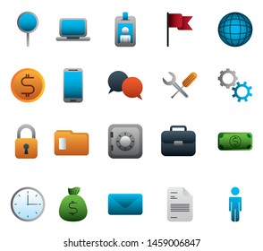 bundle of business colorful set icons vector illustration design