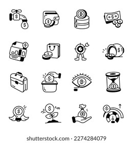 Bundle of Business and Finance Hand Drawn Icons 

