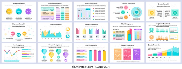 Bundle business and finance infographics presentation slides template. Different charts, diagrams, workflow, flowchart, timeline, schemes design template. Vector info graphic and infographics set.