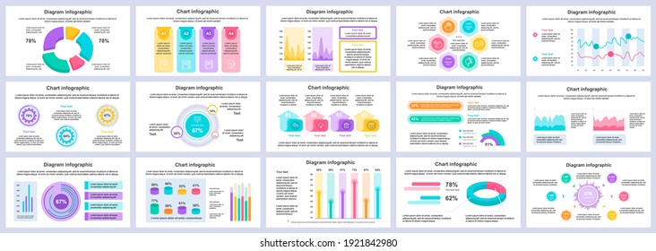 Bundle business and finance infographics presentation slides template. Different charts, diagrams, workflow, flowchart, timeline, schemes design template. Vector info graphic and infographics set.