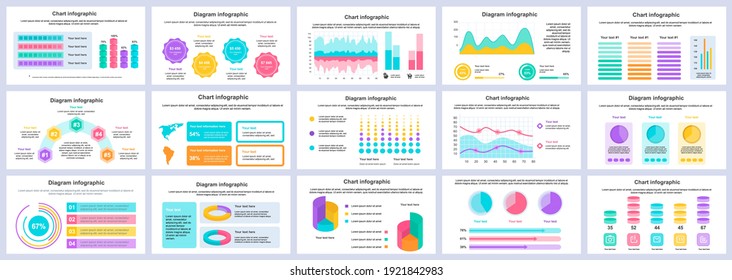 Bundle business and finance infographics presentation slides template. Different charts, diagrams, workflow, flowchart, timeline, schemes design template. Vector info graphic and infographics set.