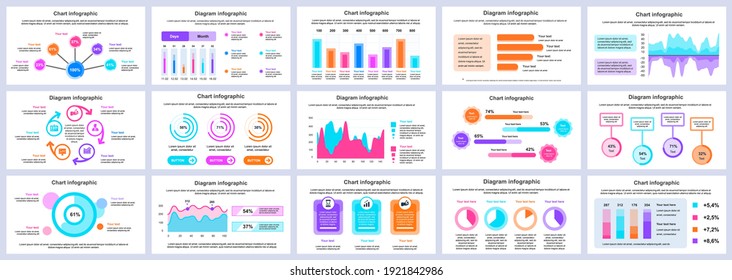 Bundle business and finance infographics presentation slides template. Different charts, diagrams, workflow, flowchart, timeline, schemes design template. Vector info graphic and infographics set.