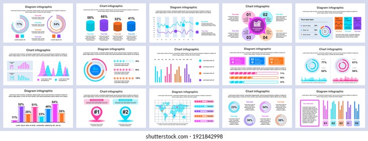 Bundle business and finance infographics presentation slides template. Different charts, diagrams, workflow, flowchart, timeline, schemes design template. Vector info graphic and infographics set.