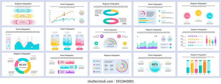 Bundle business and finance infographics presentation slides template. Different charts, diagrams, workflow, flowchart, timeline, schemes design template. Vector info graphic and infographics set.