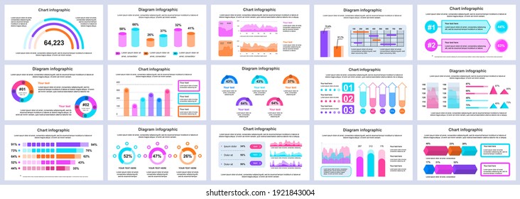 Bundle business and finance infographics presentation slides template. Different charts, diagrams, workflow, flowchart, timeline, schemes design template. Vector info graphic and infographics set.