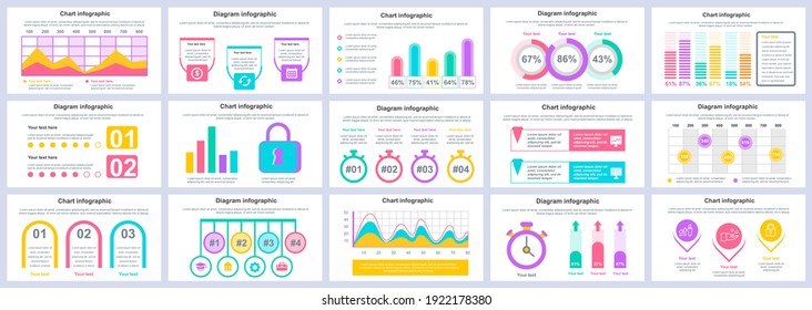 Bundle business and finance infographics presentation slides template. Different charts, diagrams, workflow, flowchart, timeline, schemes design template. Vector info graphic and infographics set.