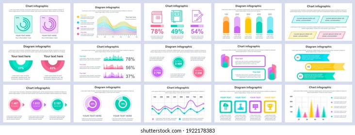 Bundle business and finance infographics presentation slides template. Different charts, diagrams, workflow, flowchart, timeline, schemes design template. Vector info graphic and infographics set.