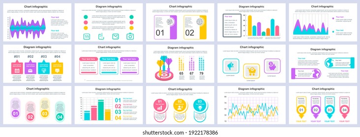 Bundle business and finance infographics presentation slides template. Different charts, diagrams, workflow, flowchart, timeline, schemes design template. Vector info graphic and infographics set.