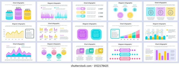 Bundle business and finance infographics presentation slides template. Different charts, diagrams, workflow, flowchart, timeline, schemes design template. Vector info graphic and infographics set.