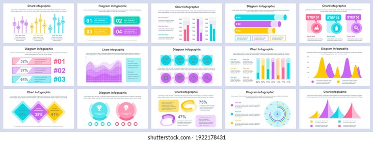 Bundle business and finance infographics presentation slides template. Different charts, diagrams, workflow, flowchart, timeline, schemes design template. Vector info graphic and infographics set.