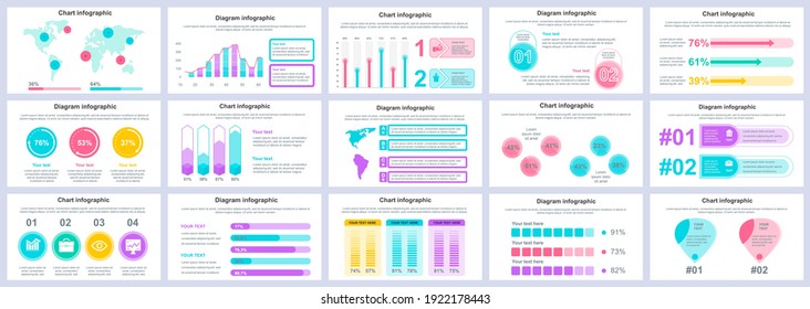 Bundle business and finance infographics presentation slides template. Different charts, diagrams, workflow, flowchart, timeline, schemes design template. Vector info graphic and infographics set.