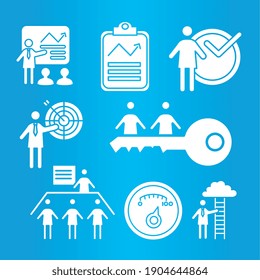 conjunto de coaching de hombre de negocios y cuatro siluetas estilo iconos vectorial diseño