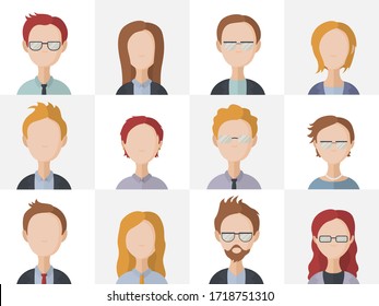 Bundle of business man and lady flat illustrations. Business people faces set of icons. Vector.
