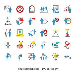 bundle of business people coaching and thirty half line style icons vector illustration design