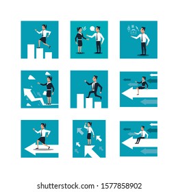 bundle of business people working vector illustration design