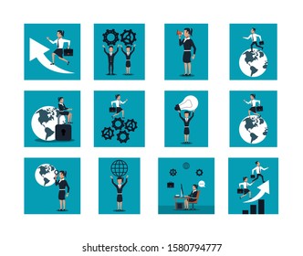 bundle of business people working vector illustration design