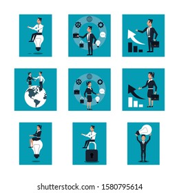 bundle of business people working vector illustration design