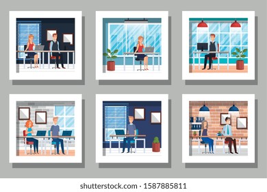 bundle of business people in the workplace vector illustration design