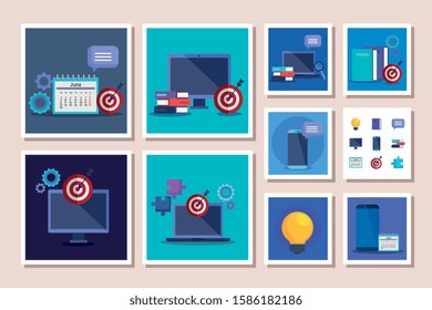 bundle of business set icons vector illustration design