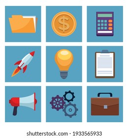 conjunto de iconos de conjuntos de negocios diseño de ilustraciones vectoriales